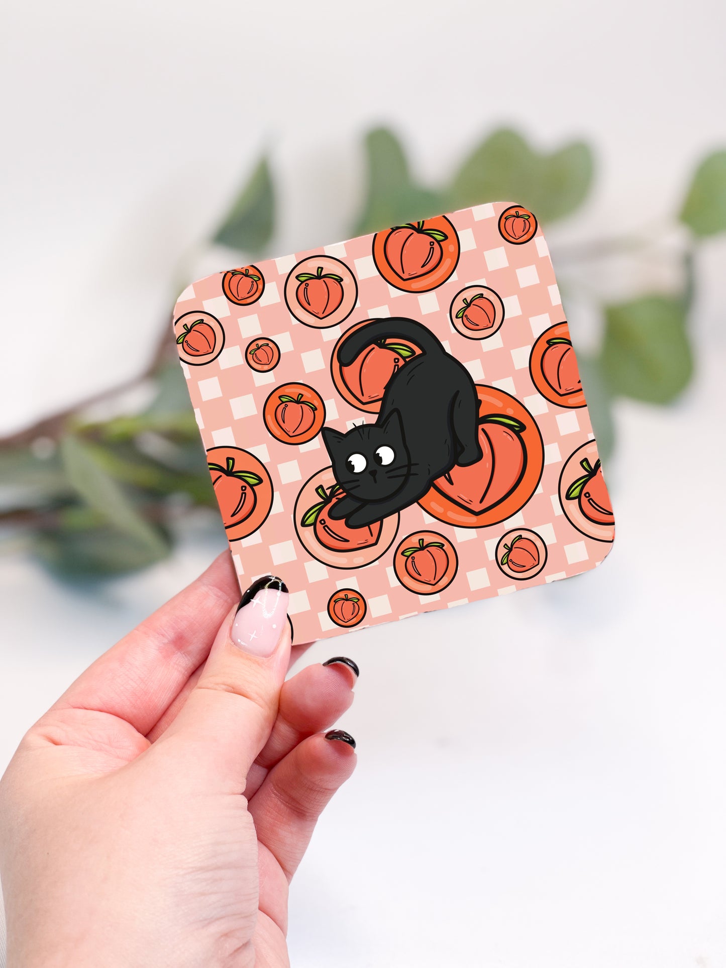 PEACH BLACK CAT COASTER