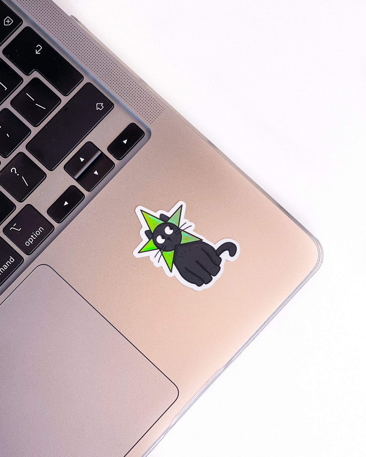 HOLOGRAPHIC STAR BLACK CAT GLOSSY VINYL STICKER