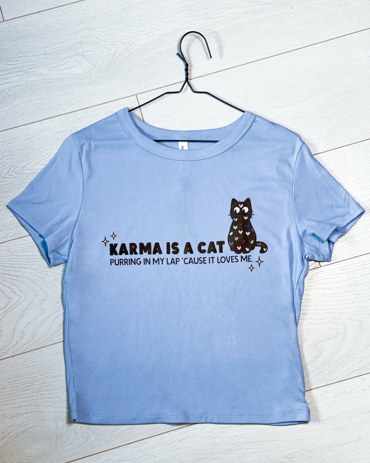 KARMA IS A CAT TAYLOR SWIFT BLUE BABY TEE