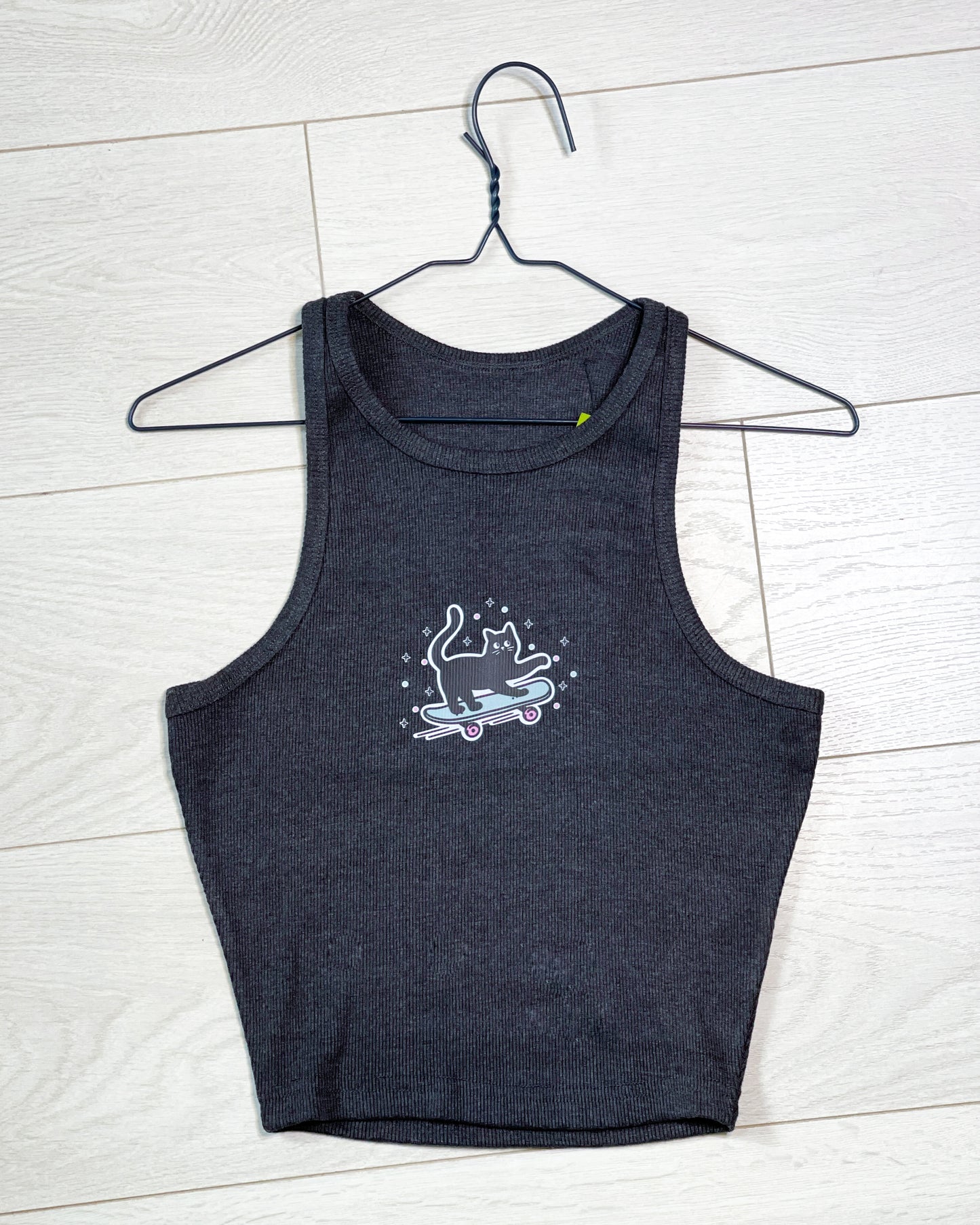 SKATEBOARD CAT RIBBED TANK TOP