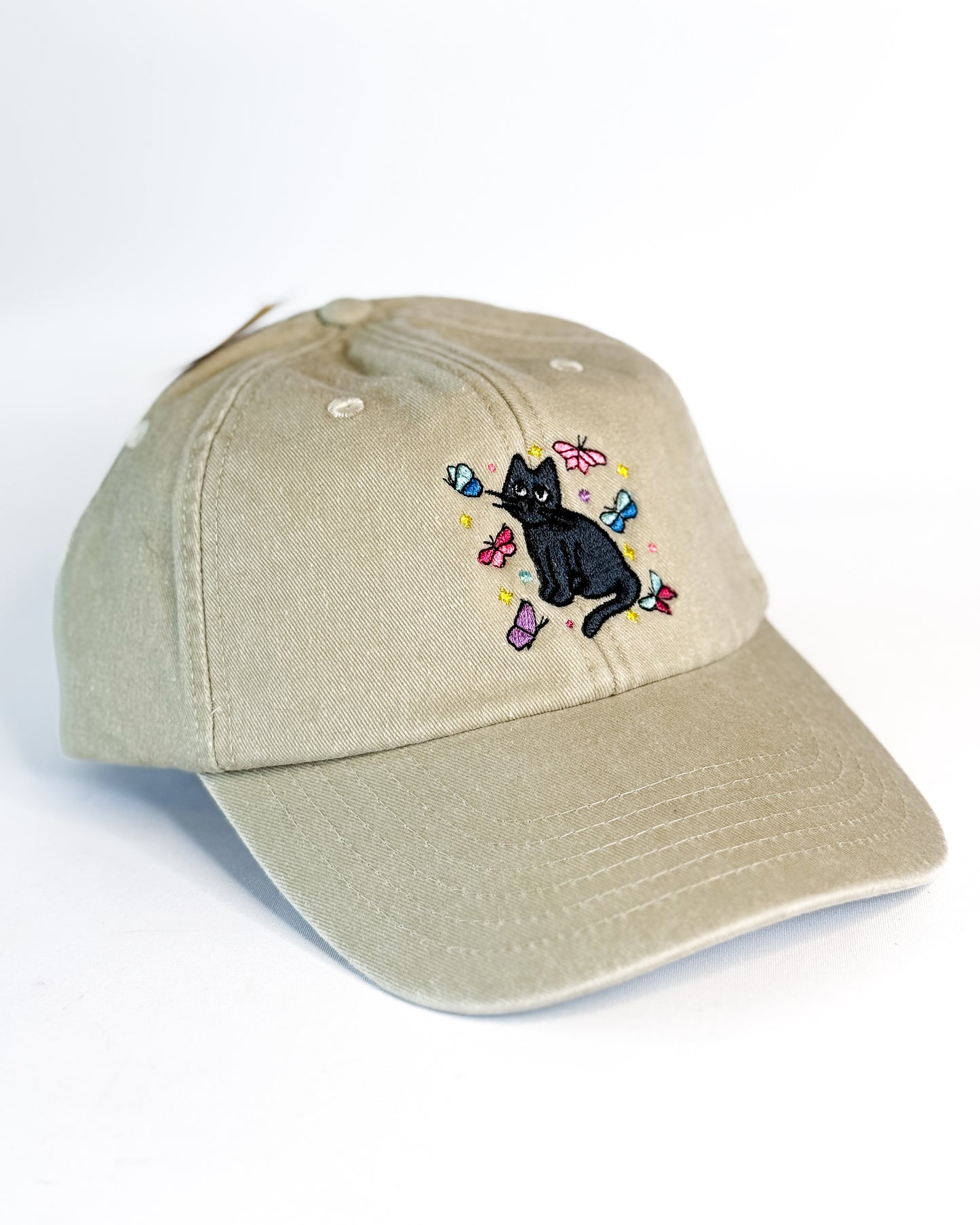 BLACK CAT BUTTERFLY EMBROIDERED VINTAGE DAD CAP