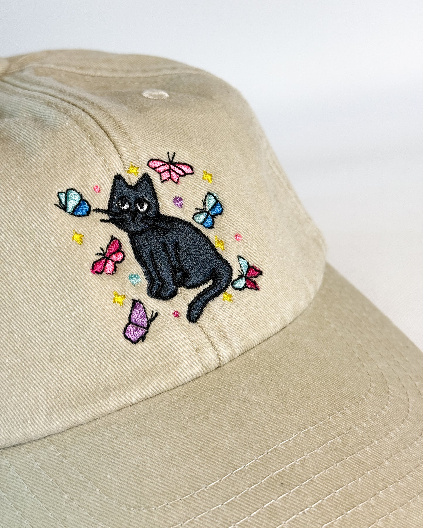 BLACK CAT BUTTERFLY EMBROIDERED VINTAGE DAD CAP