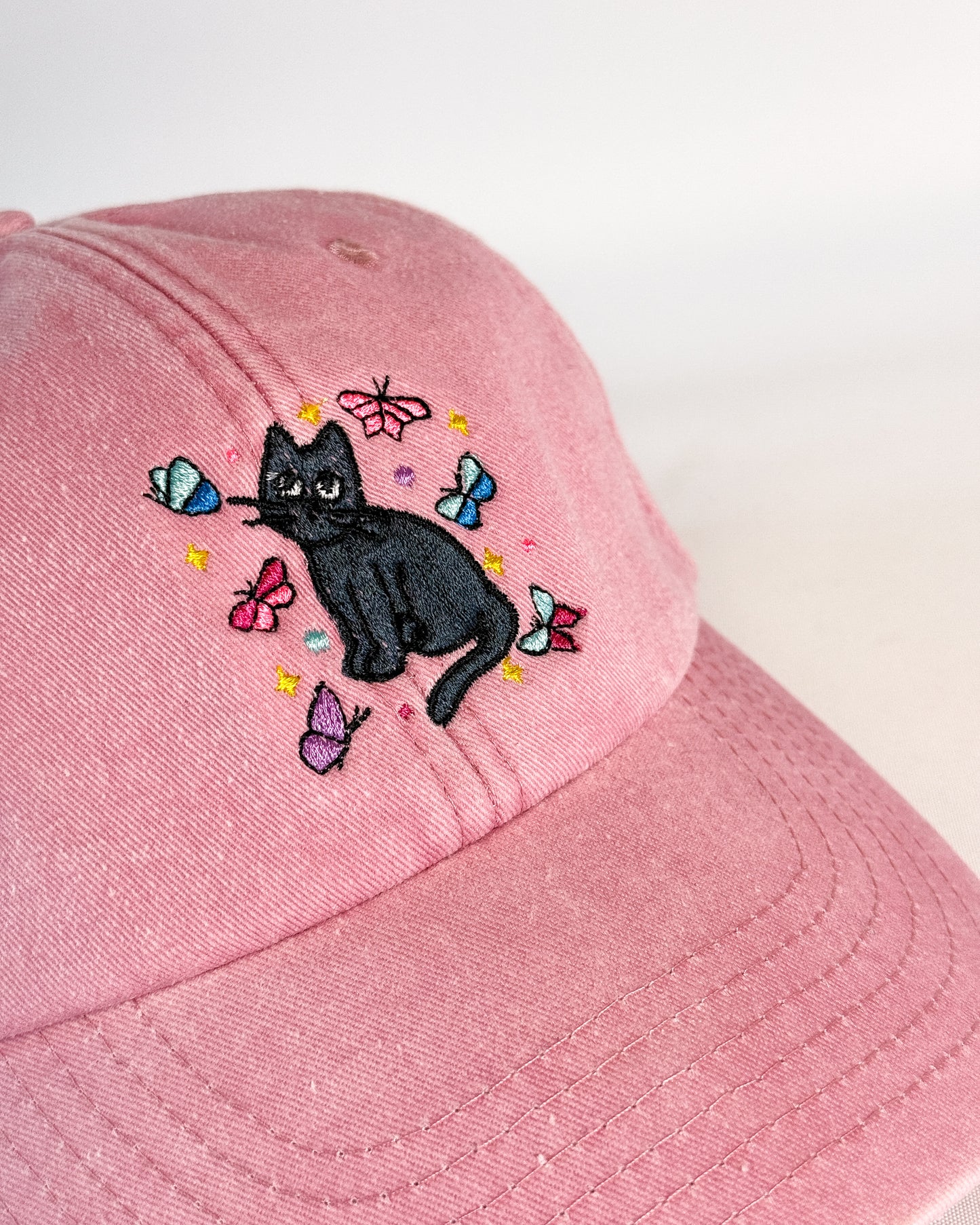 BLACK CAT BUTTERFLY EMBROIDERED VINTAGE DAD CAP