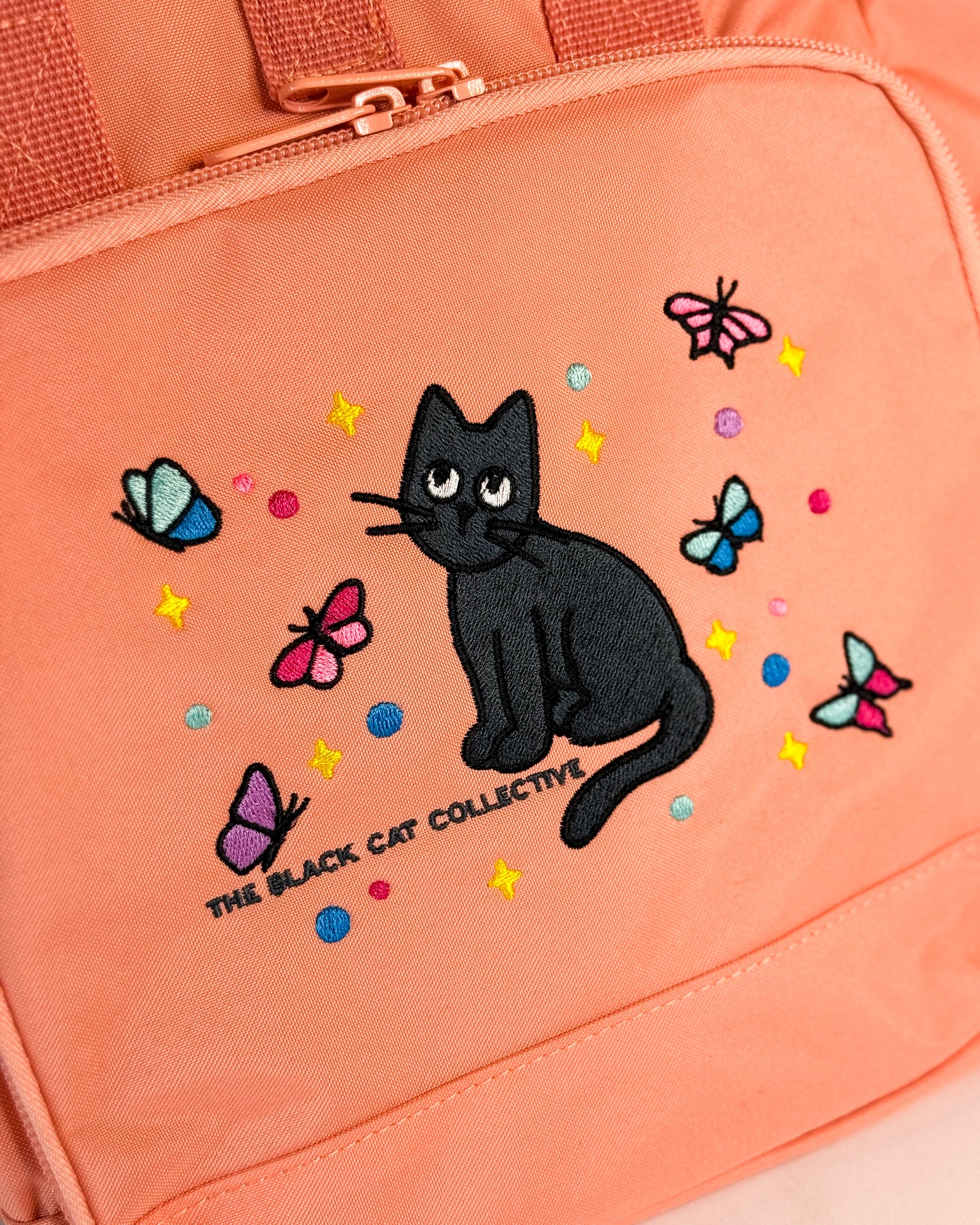 BLACK CAT BUTTERFLY EMBROIDERED MINI BACKPACK