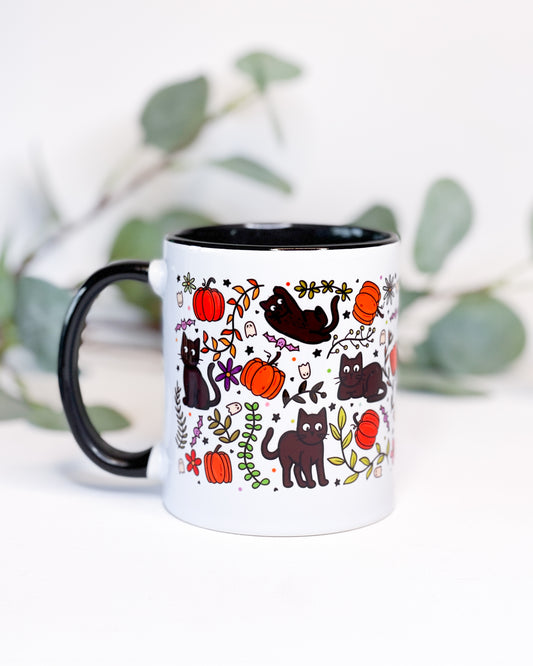 BLACK CAT HALLOWEEN PATTERN MUG