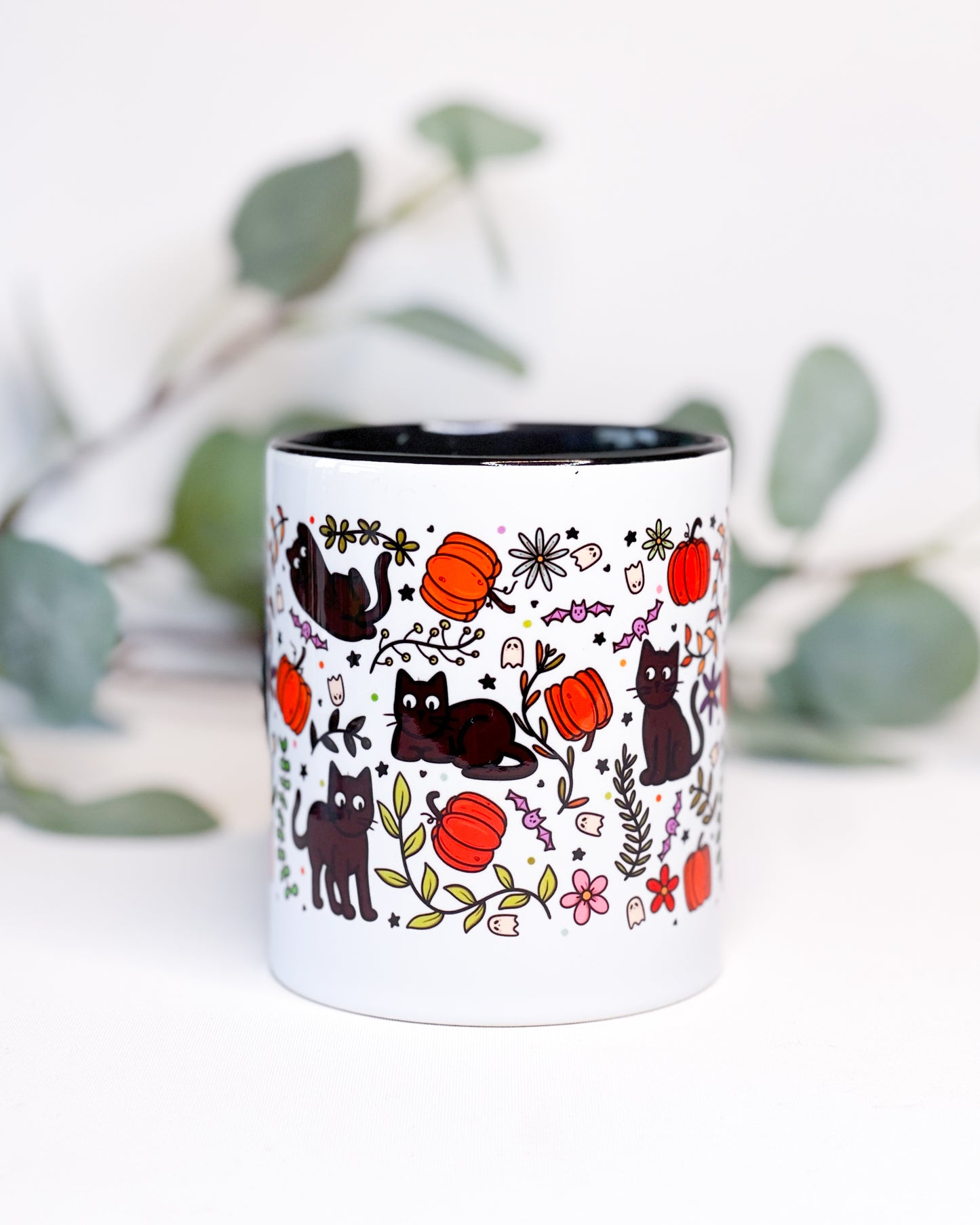 BLACK CAT HALLOWEEN PATTERN MUG