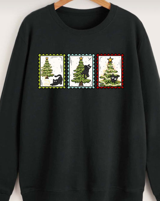BLACK CAT CHRISTMAS TREE STAMP CHRISTMAS JUMPER