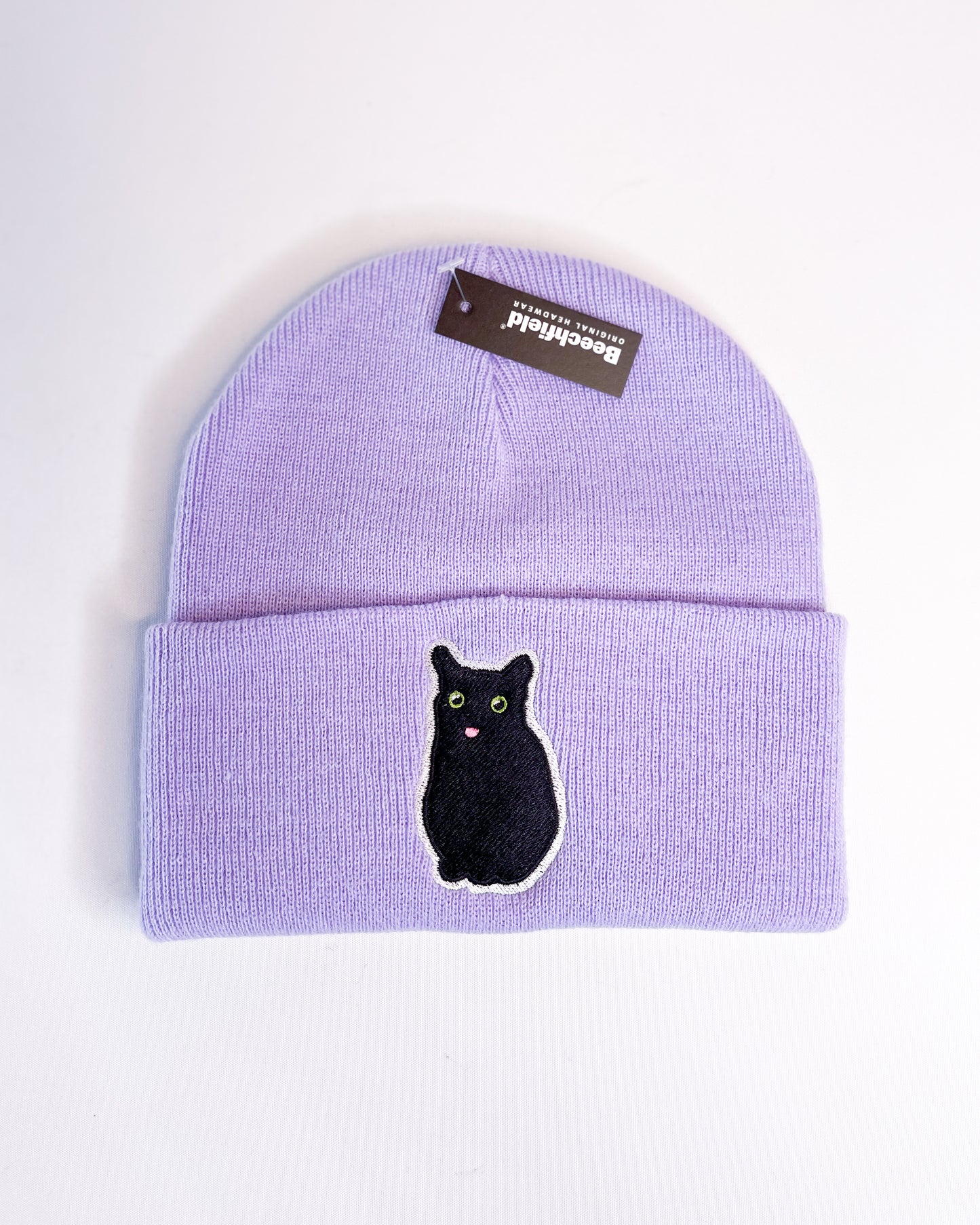 BLACK CAT MEME BLEP TONGUE EMBROIDERED BEANIES