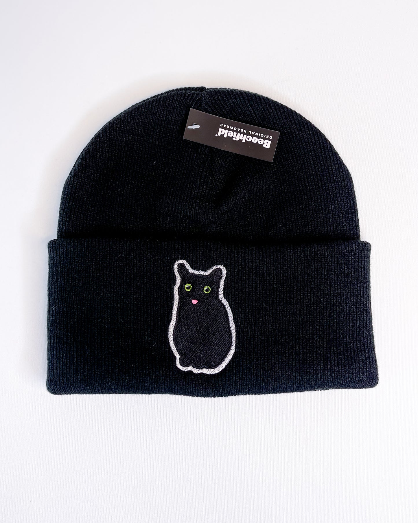 BLACK CAT MEME BLEP TONGUE EMBROIDERED BEANIES