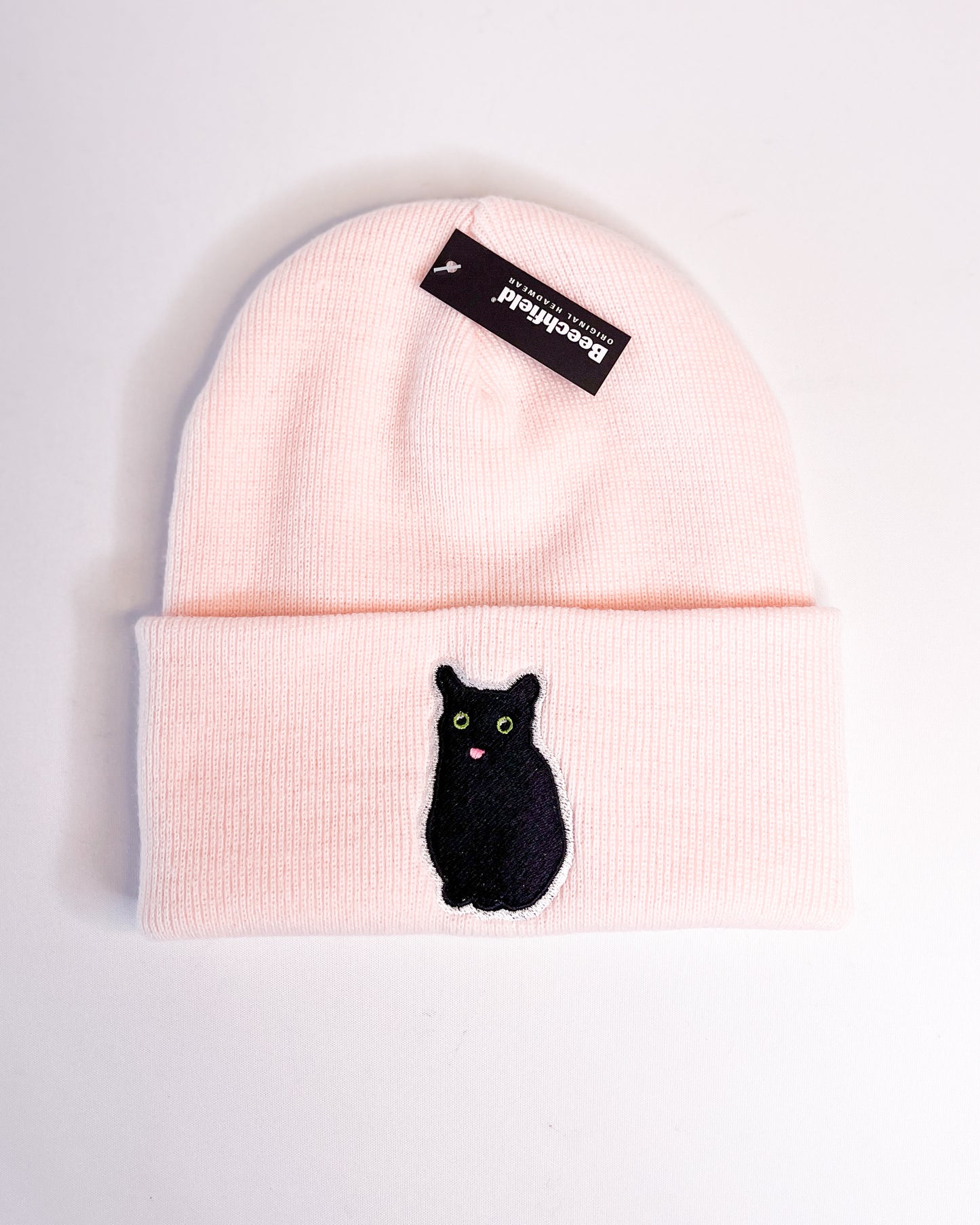 BLACK CAT MEME BLEP TONGUE EMBROIDERED BEANIES