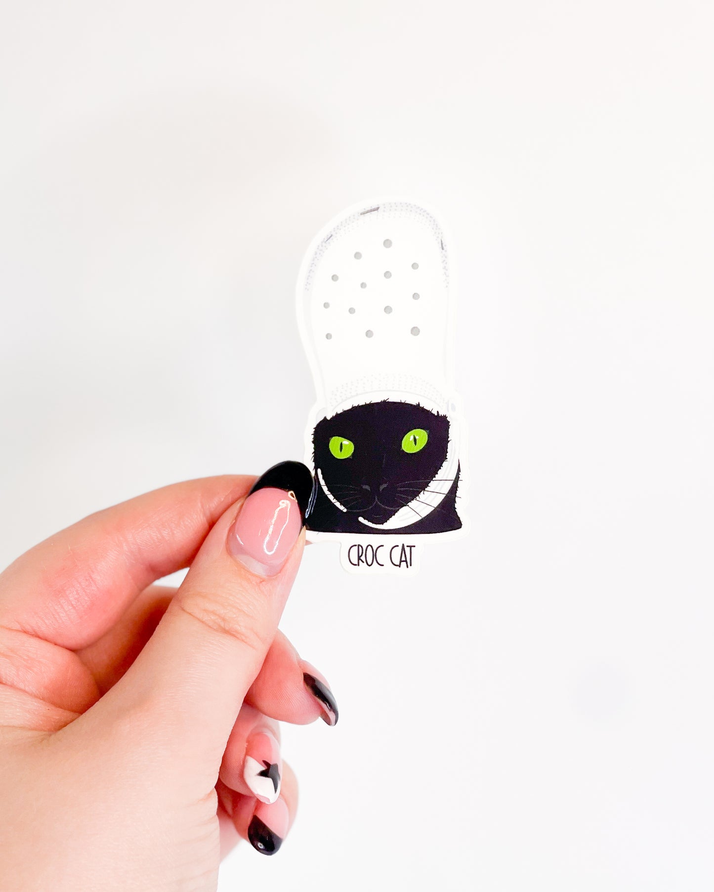 BLACK CAT MEME CROC CAT GLOSSY VINYL STICKER