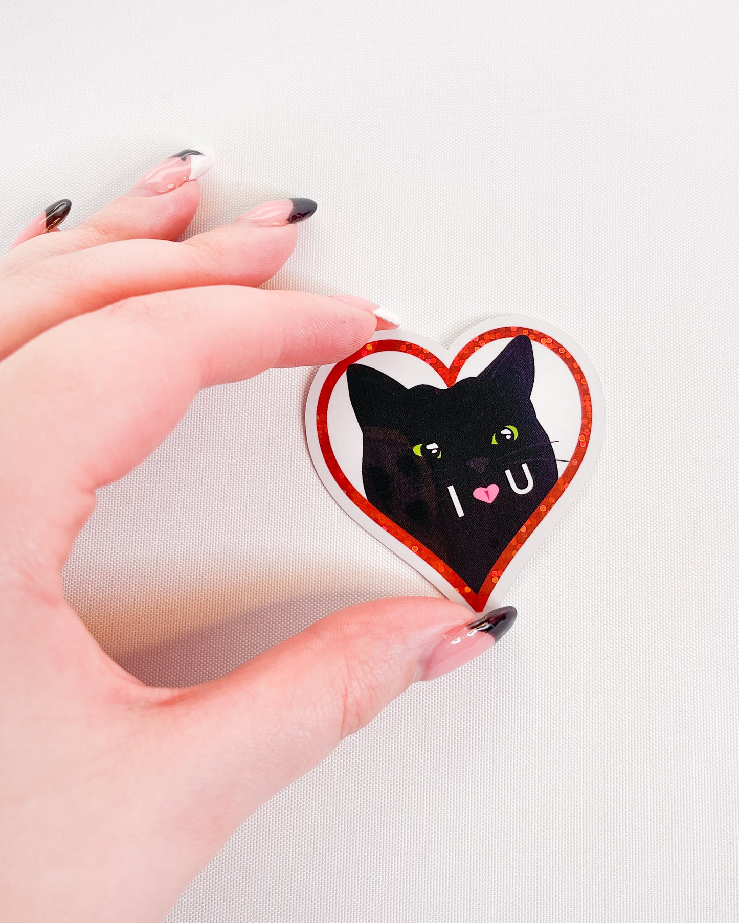 BLACK CAT I HEART U TONGUE GLITTER STICKER