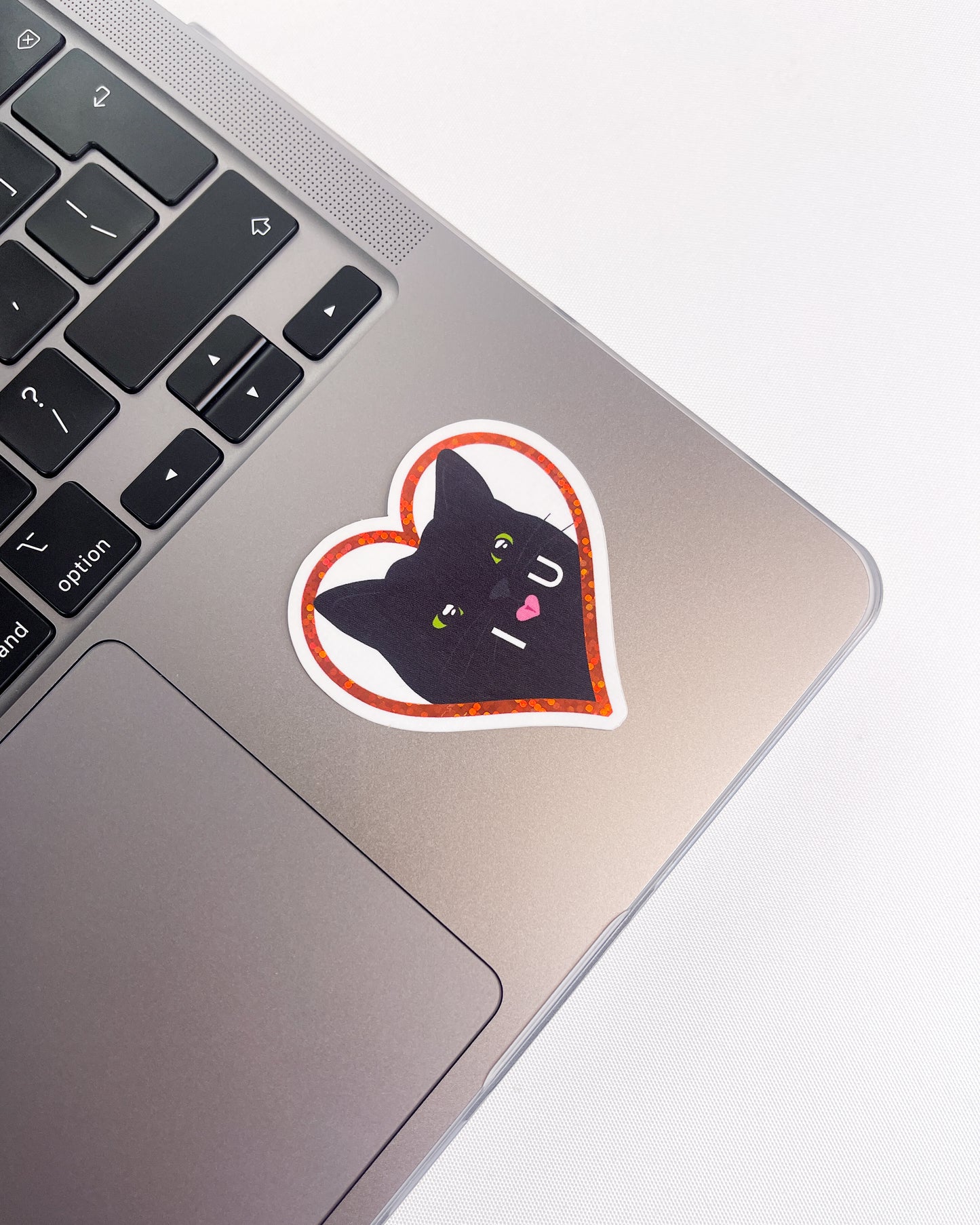 BLACK CAT I HEART U TONGUE GLITTER STICKER