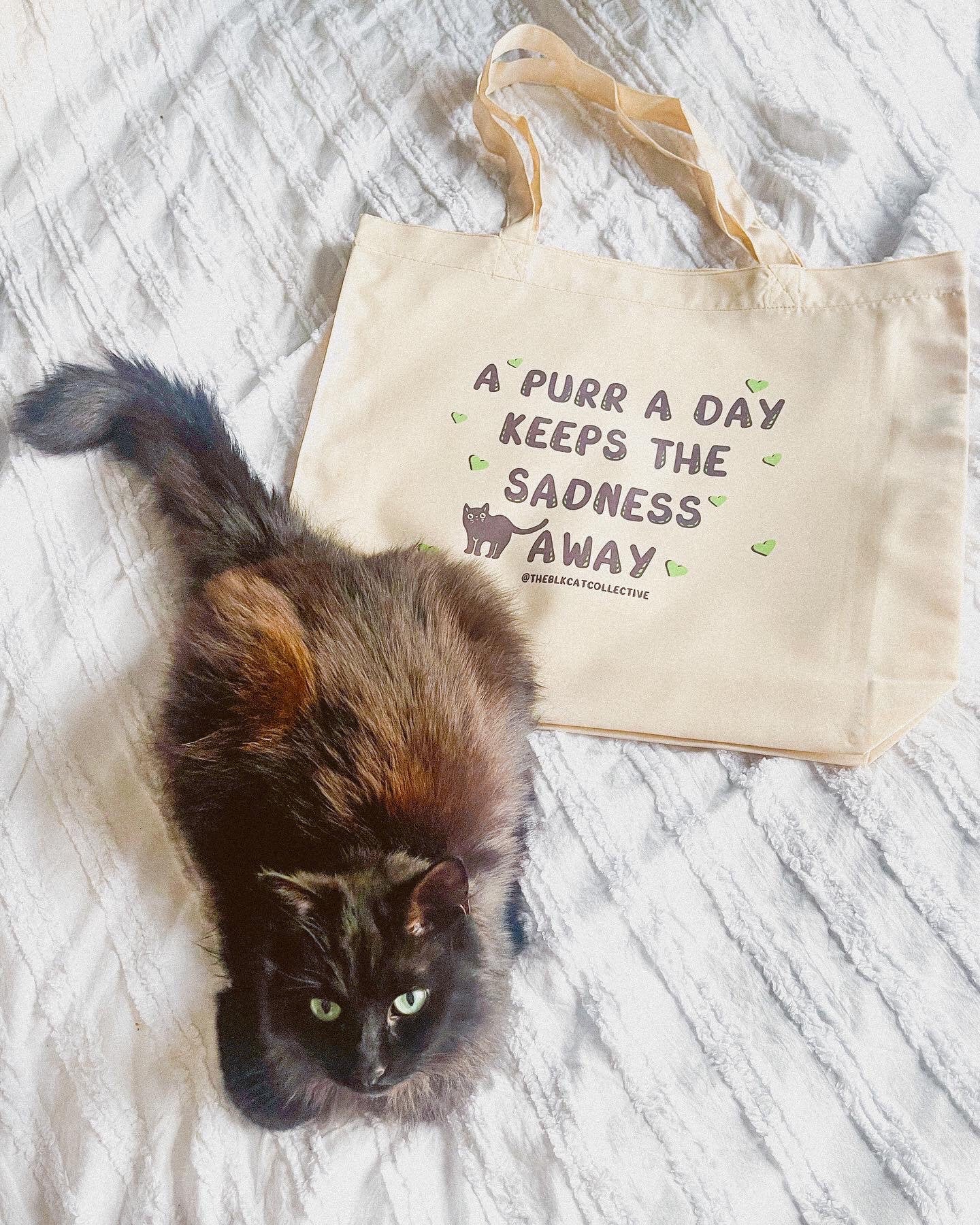 BLACK CAT PURR A DAY TOTE BAG