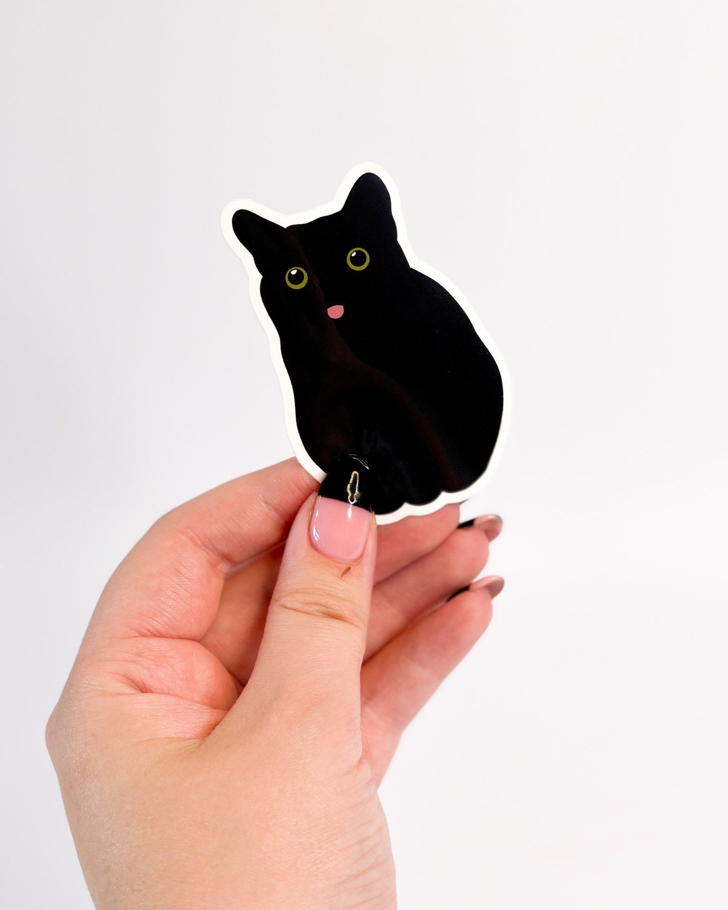 BLACK CAT MEME BLEP TONGUE GLOSSY VINYL STICKER