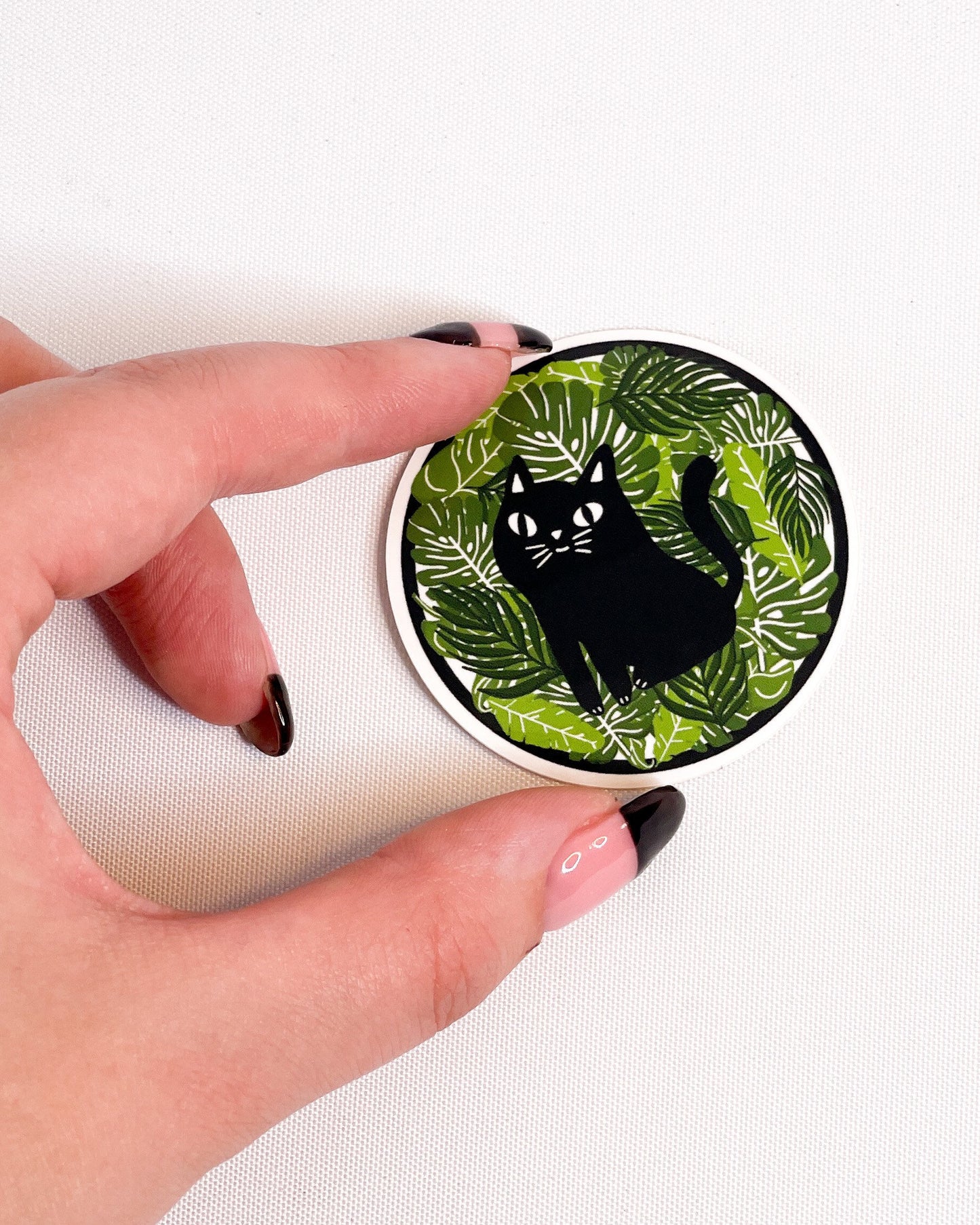 BLACK CAT BOTANICAL PLANT GLOSSY VINYL STICKER