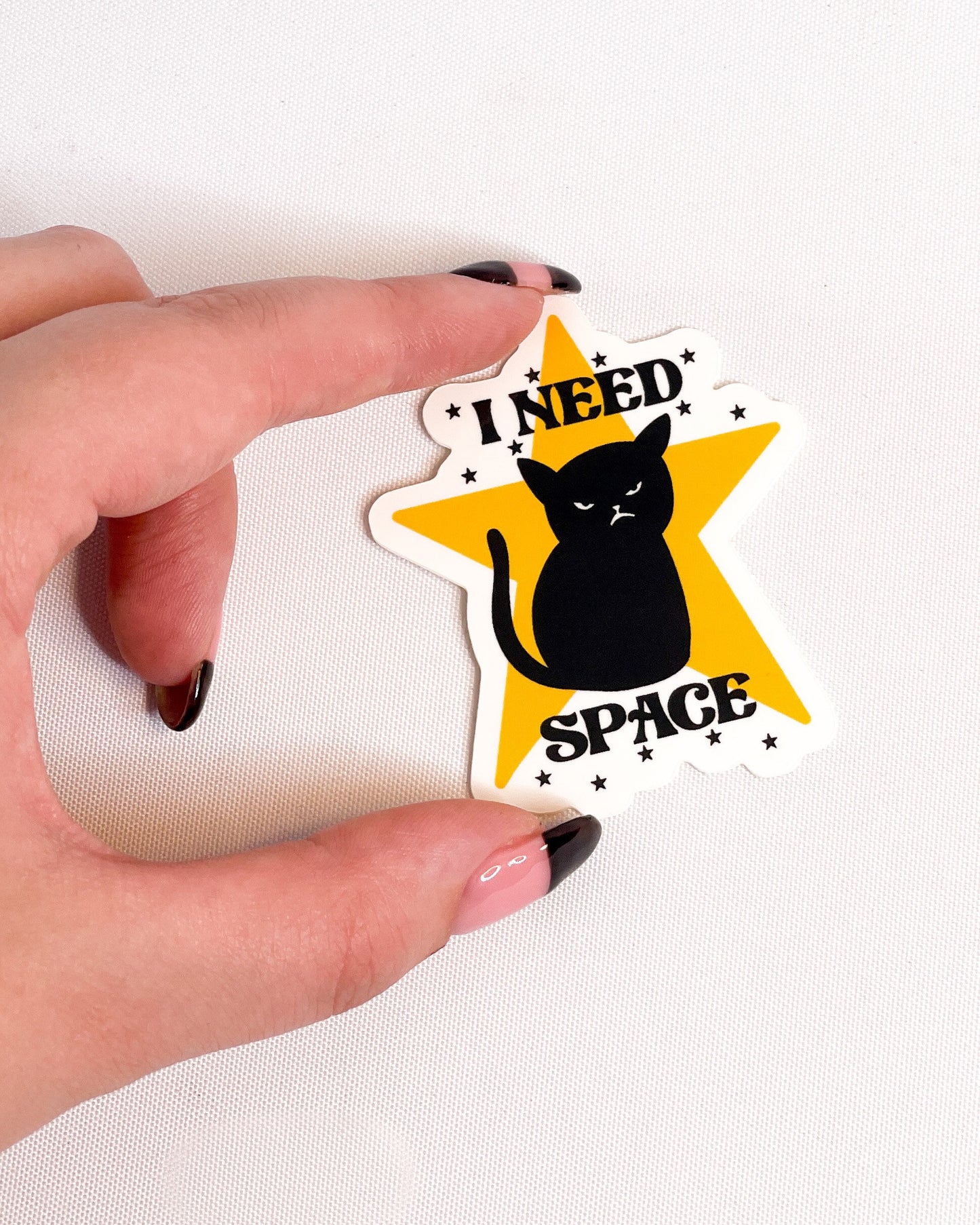 BLACK CAT STAR I NEED SPACE GLOSSY VINYL STICKER