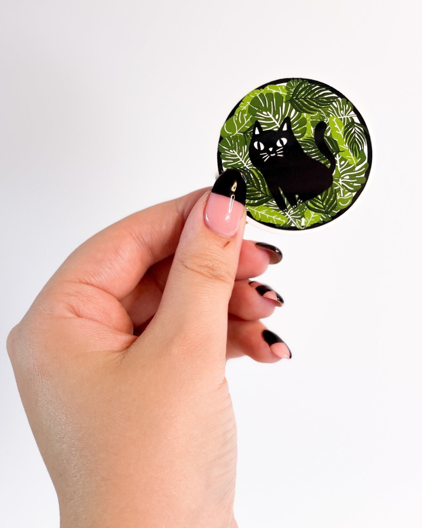 BLACK CAT BOTANICAL PLANT GLOSSY VINYL STICKER