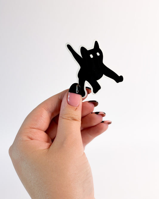 BLACK CAT MEME JUMPING CAT GLOSSY VINYL STICKER