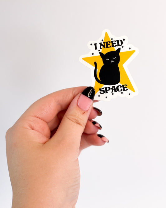 BLACK CAT STAR I NEED SPACE GLOSSY VINYL STICKER