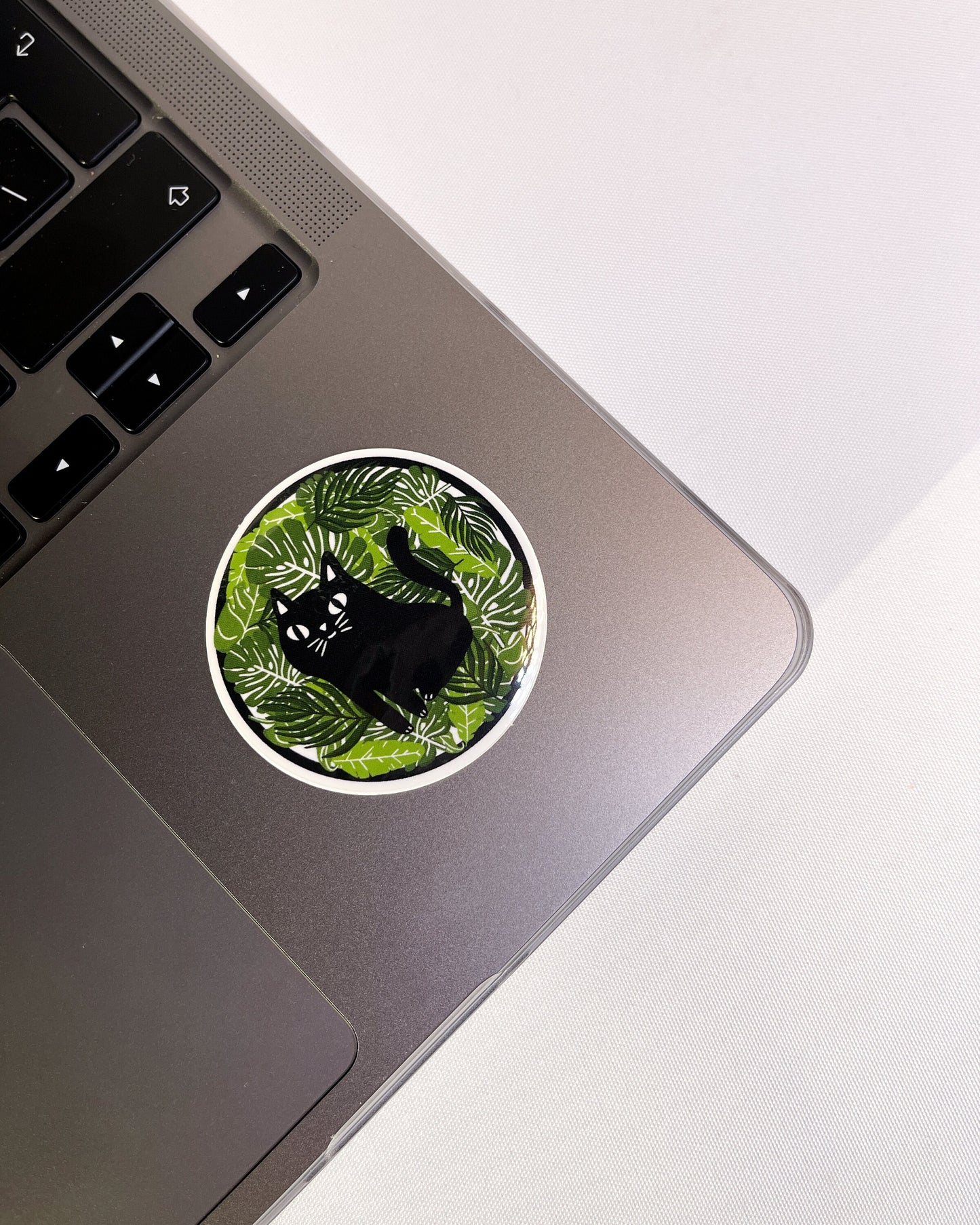 BLACK CAT BOTANICAL PLANT GLOSSY VINYL STICKER