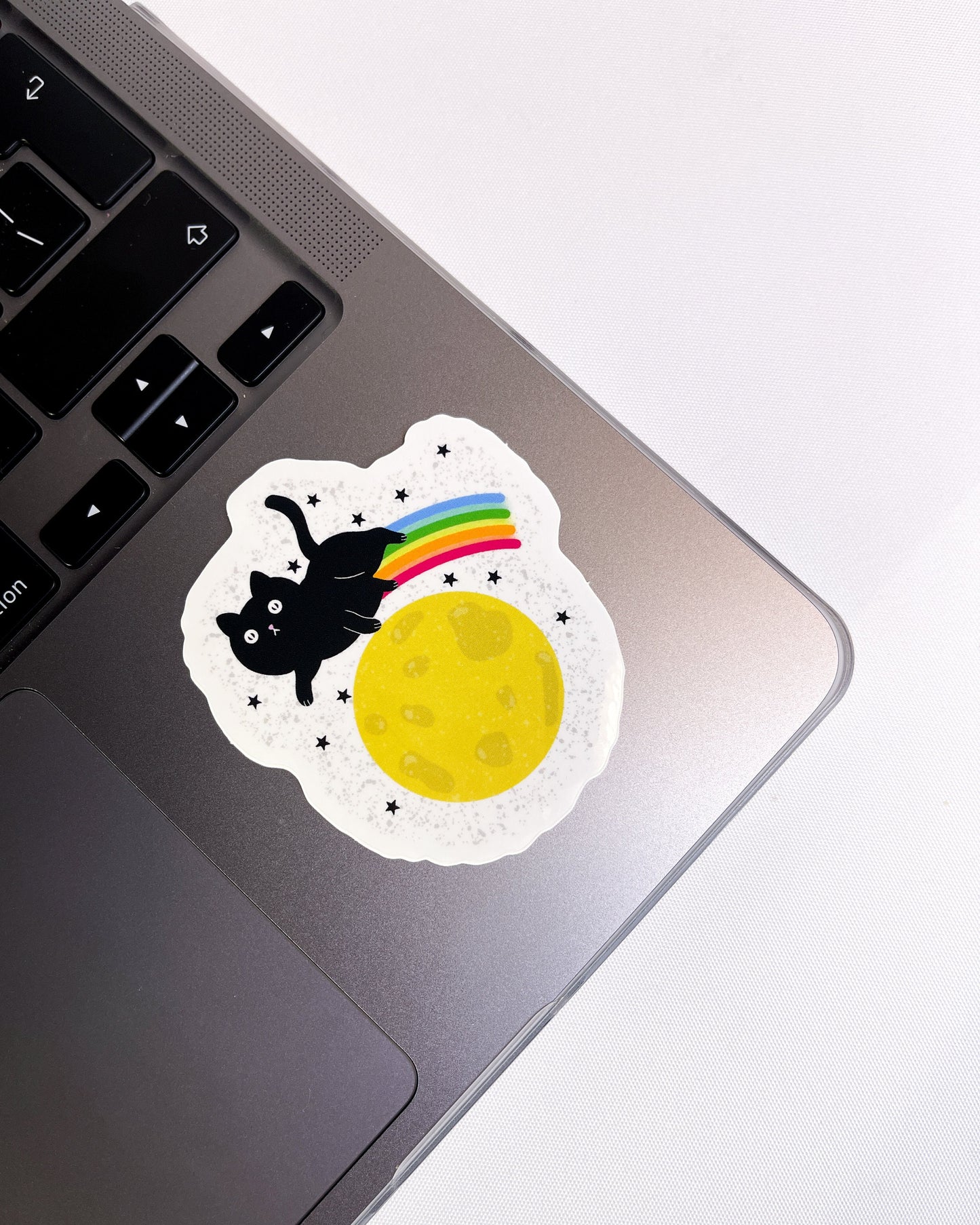 BLACK CAT RAINBOW MOON SPACE CAT GLOSSY VINYL STICKER