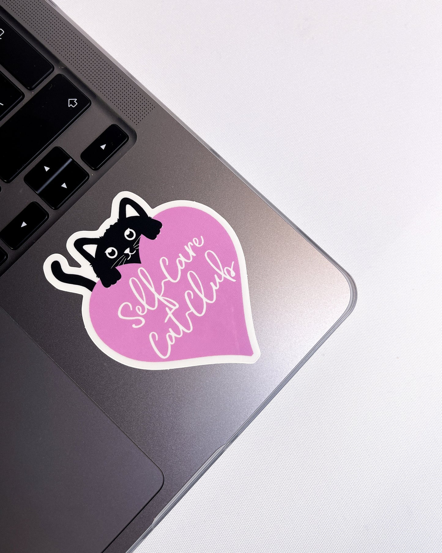 BLACK CAT SELF CARE CAT CLUB LOVE HEART GLOSSY VINYL STICKER